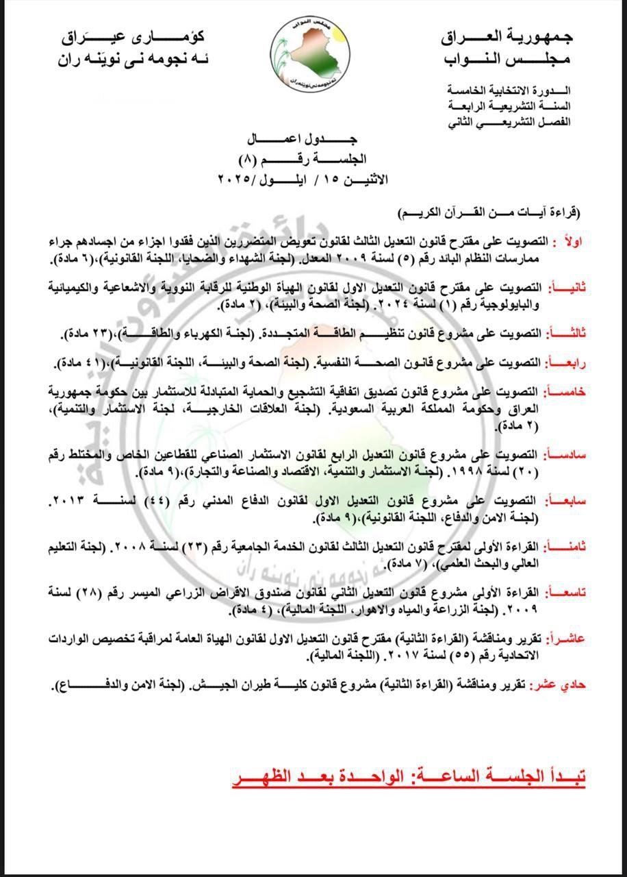 من 11 فقرة.. جدول أعمال جلسة البرلمان ليوم الإثنين المقبل